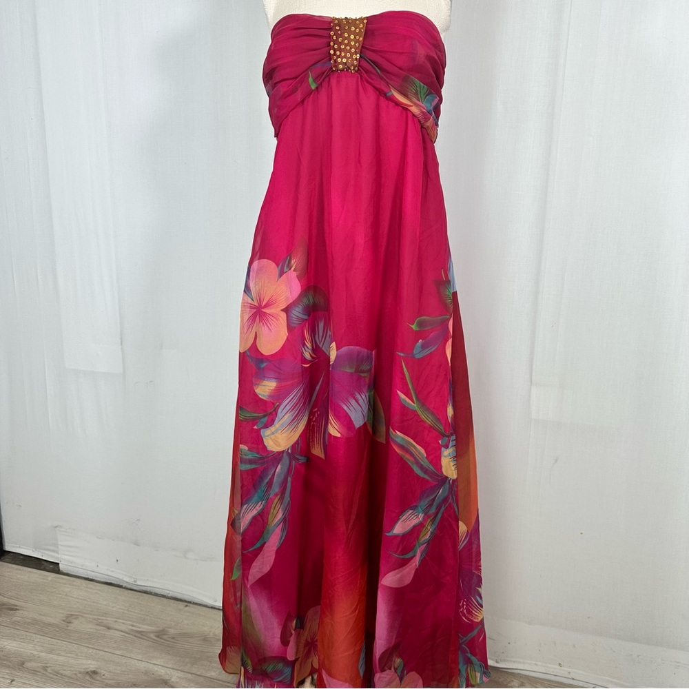Boston Proper 💥 Long Sheer Tropical Floral Tube Top Dress / Swim Cover Sz L